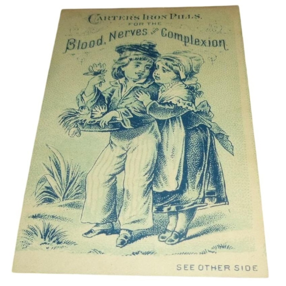 Antique Carters Iron Pills Victorian Trade Card Patent Medicine Advertising NYC‎